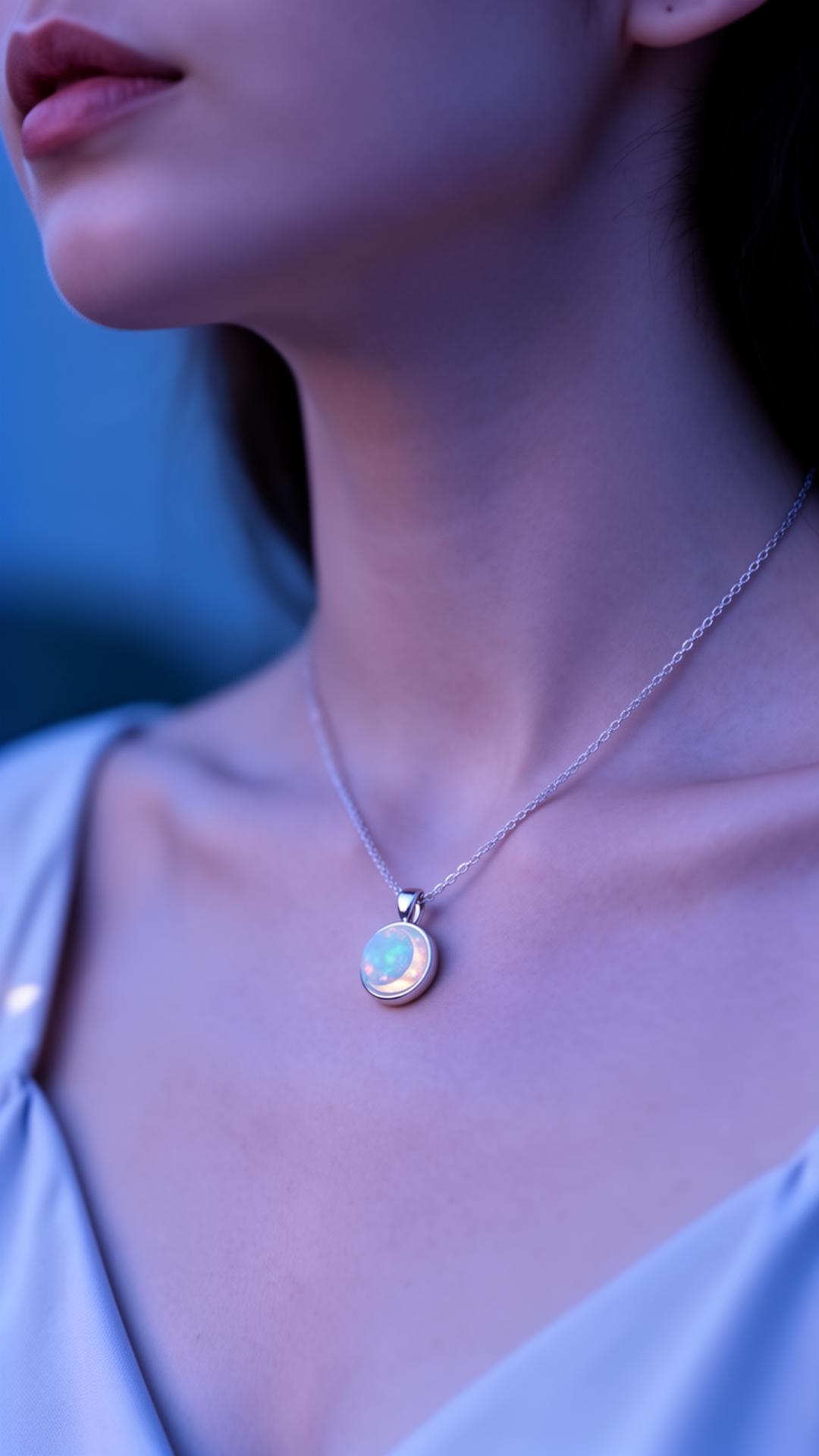Lune Collection — silver and opal jewelry in soft cool light